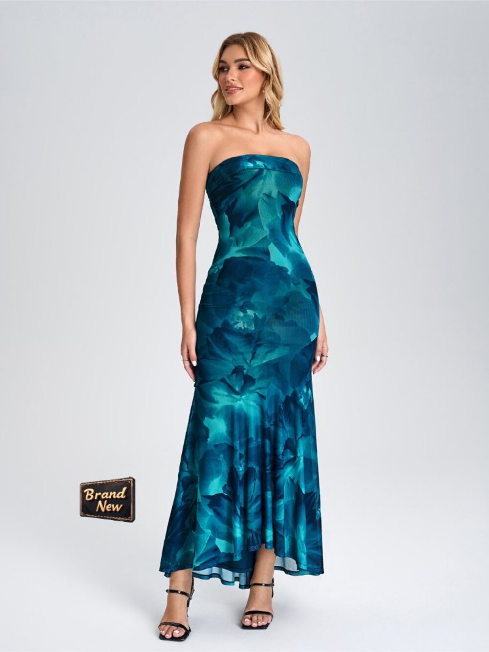 Strapless Tube Maxi Dress Formal Wedding Guest Bodycon Ruffle Cocktail - Picture 6 of 7